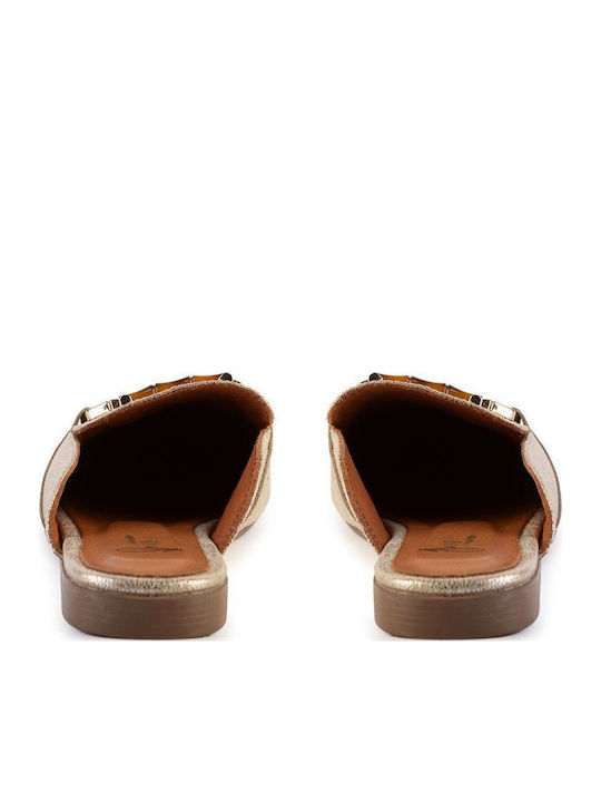 Flat Δερμάτινα Mules σε Χρυσό Χρώμα