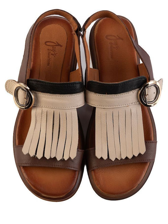 Leather Women's Flat Sandals Brown