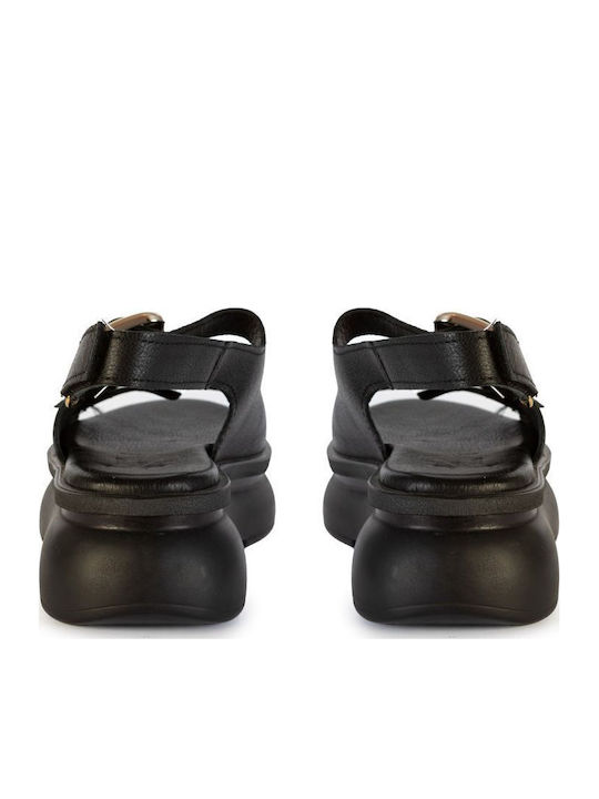 Δερμάτινα Γυναικεία Σανδάλια Flatforms Μαύρα