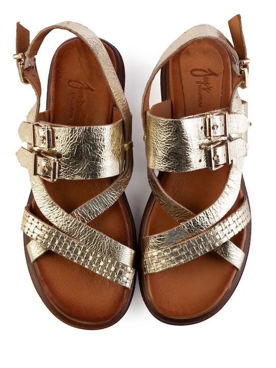 Leather Women's Flat Sandals Gold
