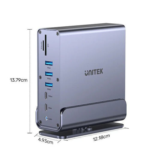 Unitek D1135A Dock / USB-C Dockingstation mit 4K-Unterstützung PowerDelivery Ethernet und Verbindung für 3 Monitore Silber