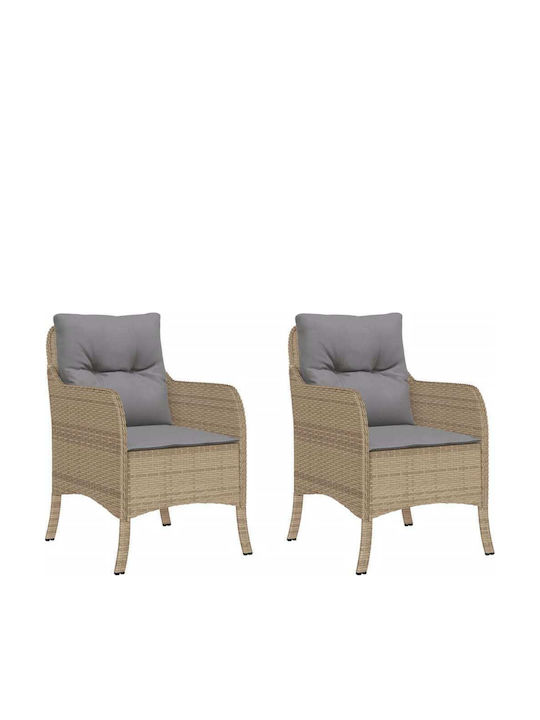 Fotoliu de exterior Rattan Bej cu pernă 2buc 48x51x86cm