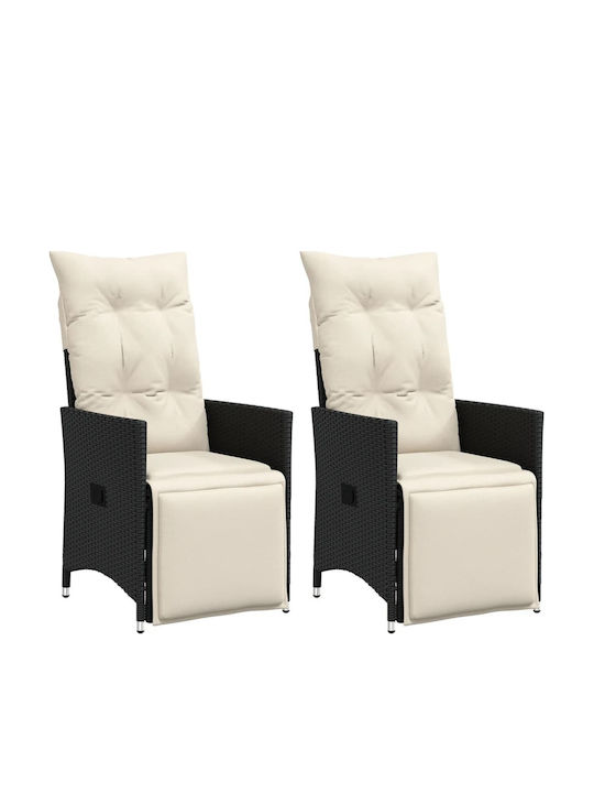 Outdoor Armchair Rattan Black with Cushion 2pcs 49x50.5x92cm