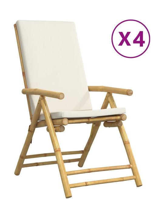 Outdoor-Stuhl Bamboo Cream mit Kissen 4Stück 77x55x99εκ.