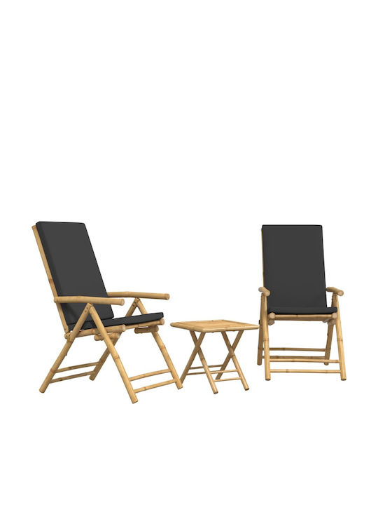 Outdoor Chair Bamboo Grey with Cushion 3pcs 45x45x45cm