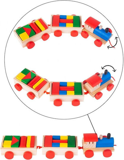 MalPlay Cuburi De Construit Wooden Train Din Lemn Pentru 1.5+ Ani 19 Bucăți