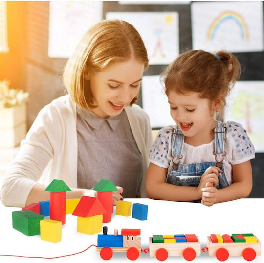 MalPlay Cuburi De Construit Wooden Train Din Lemn Pentru 1.5+ Ani 19 Bucăți