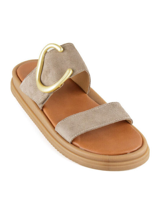 Leder Flache Sandalen Für Damen Braun