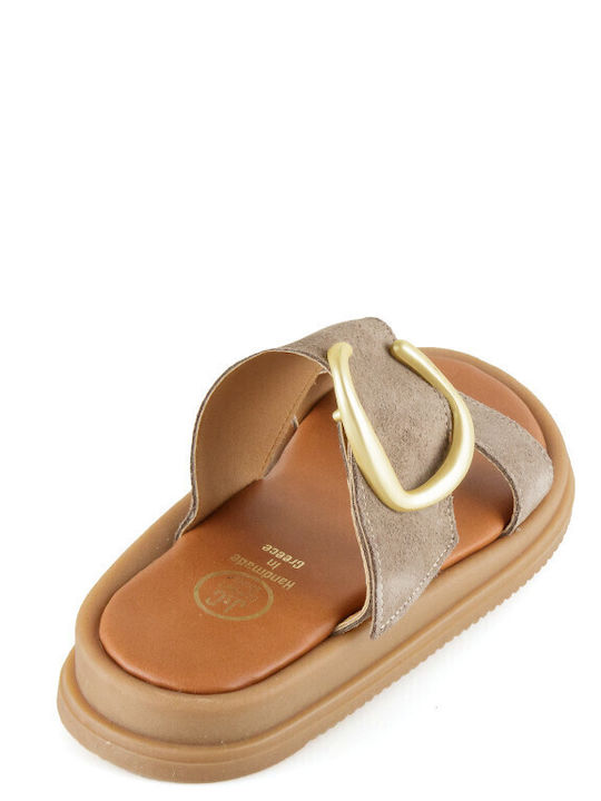 Leder Flache Sandalen Für Damen Braun