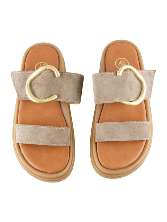 Leder Flache Sandalen Für Damen Braun
