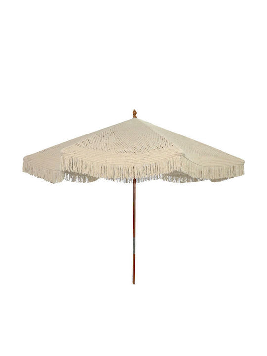 Brilie Garden & Terrace Floor Wooden Round Parasol with Flap Ecru D2.7xH2.6m