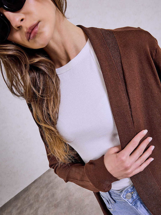 Celestino Women's Long Cardigan With Pockets Brown