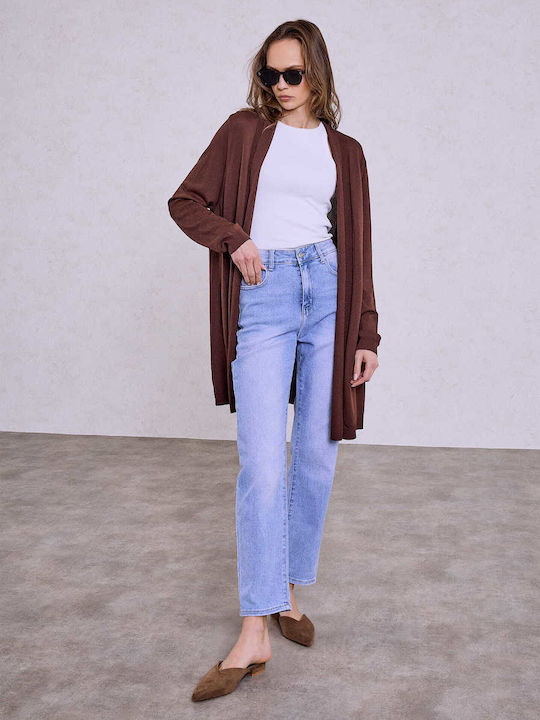 Celestino Women's Long Cardigan With Pockets Brown