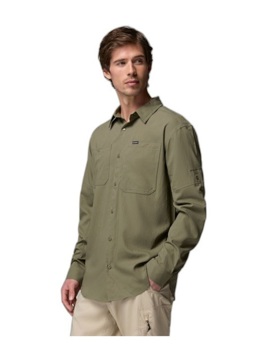 Silber Langärmeliges Herrenhemd in Normale Passform Olive