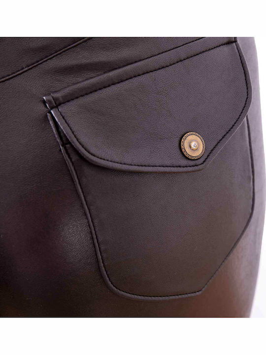 Pantaloni Dama Din Piele Slim Fit Maro