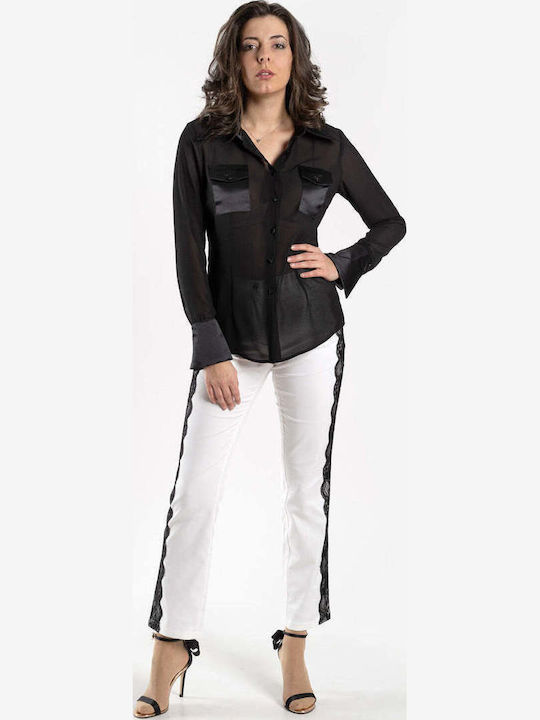 Damen Stoffhose in Gerade Bein Stil Schwarz
