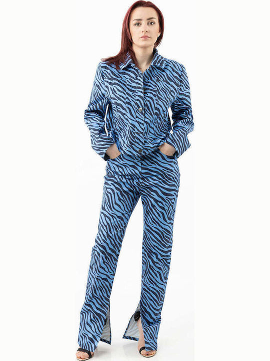 Pantaloni Dama Din Țesătură Albastru