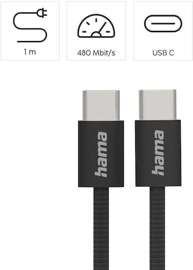 Hama Charging Cable Fabric Usb-c Usb-c 1 M Nylon Black
