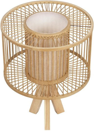 GloboStar Wooden Table Lamp for E27 Socket with Beige Shade and Base