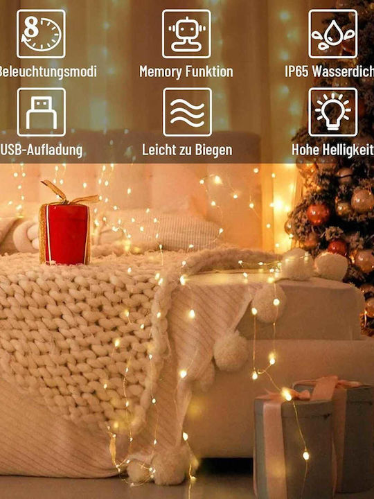 Light 8 Functions & Waterproof Connection LED Garland Lights IP65 Warm White