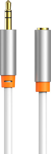 Cabletime Καλώδιο Ήχου 3.5mm male - 3.5mm female Λευκό 0.5m με Επίχρυσους Ακροδέκτες CT-AV311-P12G