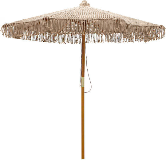 Garden & Terrace Floor Wooden Round Parasol with Flap Μπεζ Garden & Terrace Floor Wooden Round Parasol with Flap Μπεζ
