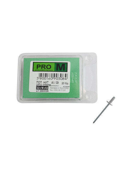 Pop Nit Wide Periphery 3.2x10x9.5 Mm Pro M 20 Pieces