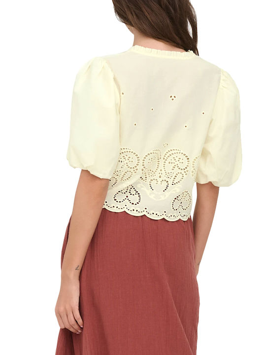 Only Women's Cotton Sleeveless Blouse with V-Neckline Yellow Only Women's Cotton Sleeveless Blouse with V-Neckline Yellow