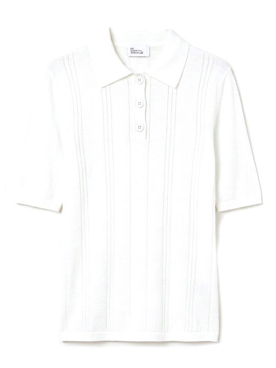 Women's Polo Blouse Short Sleeve Striped White