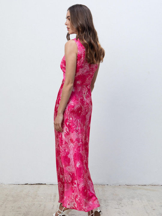 Summer Midi Evening Satin Fuchsia Dress
