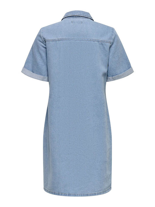 Sommer Mini Hemdkleid Denim Hellblau