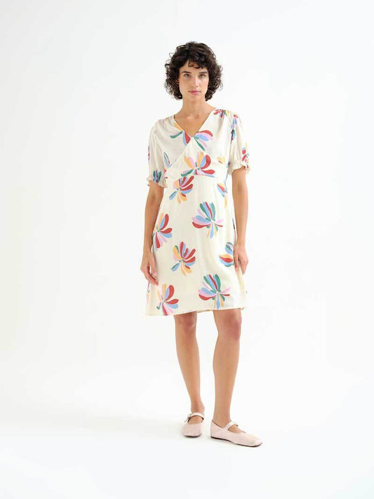 Summer Mini Dress with Ruffles Ecru