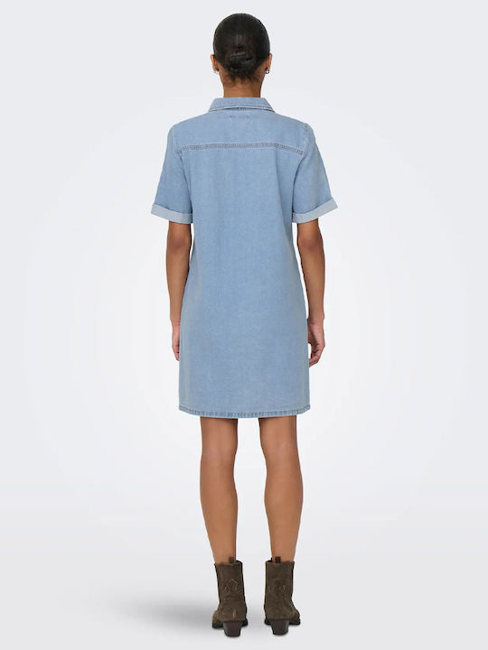 Sommer Mini Hemdkleid Denim Hellblau