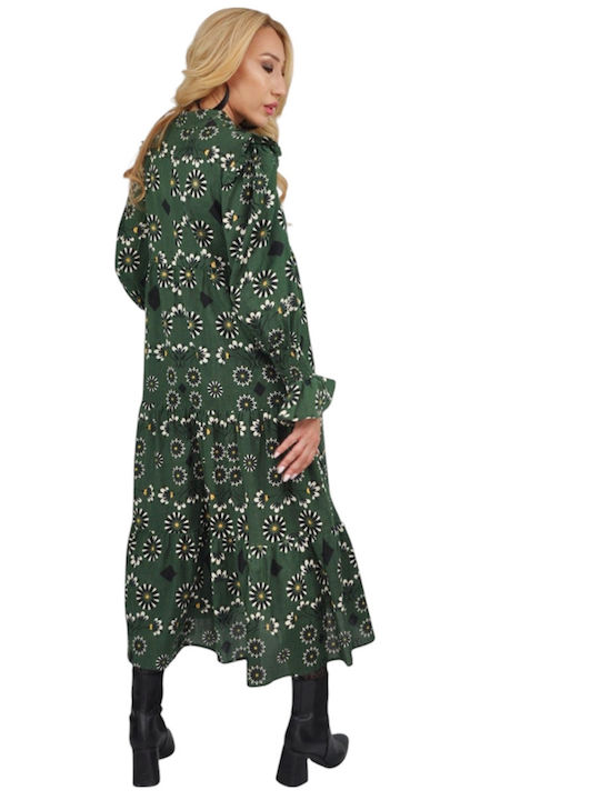 Midi Dress with Ruffles Green