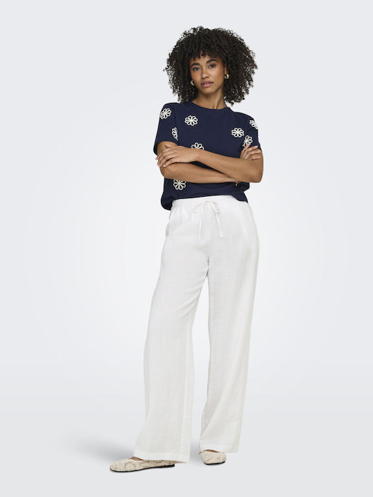 Wide Wide Women's Pantaloons with Rubber Band in Relaxed Fit White