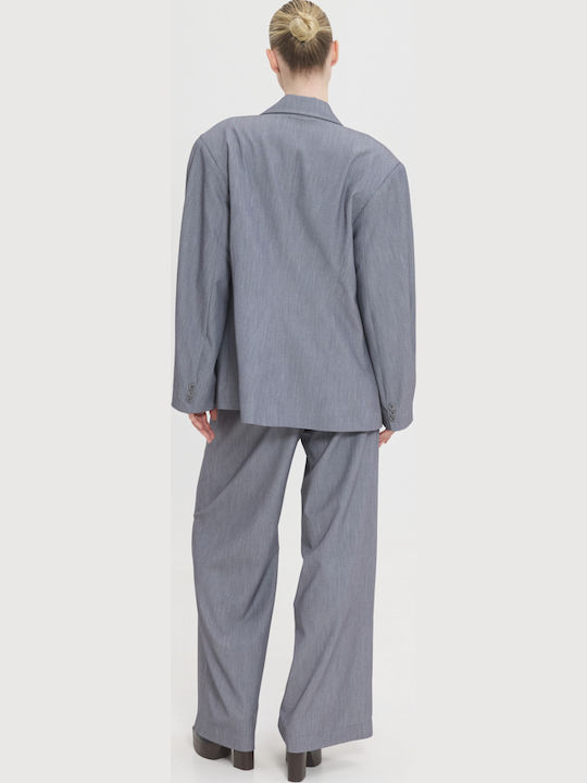 Women's High Rise Fabric Trousers Grey