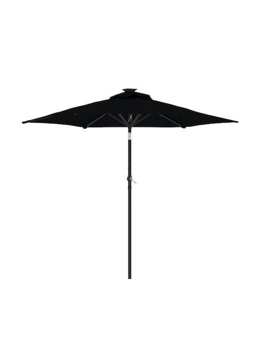 Round Garden Parasol Metal Black Diameter 2.12xHeight 2.12m