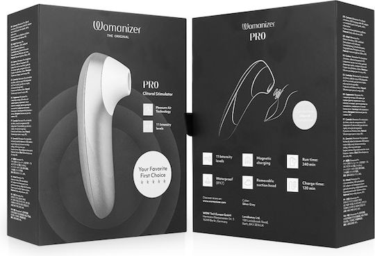 Womanizer Pro Вибриращ Клиторен Стимулатор Сребристо Сив