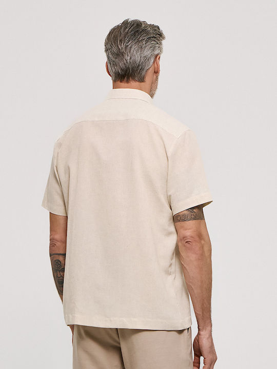 Short Sleeve Linen Shirt in Regular Fit Beige