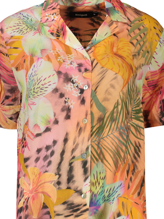 Long Sleeve Women's Linen Shirt Orange
