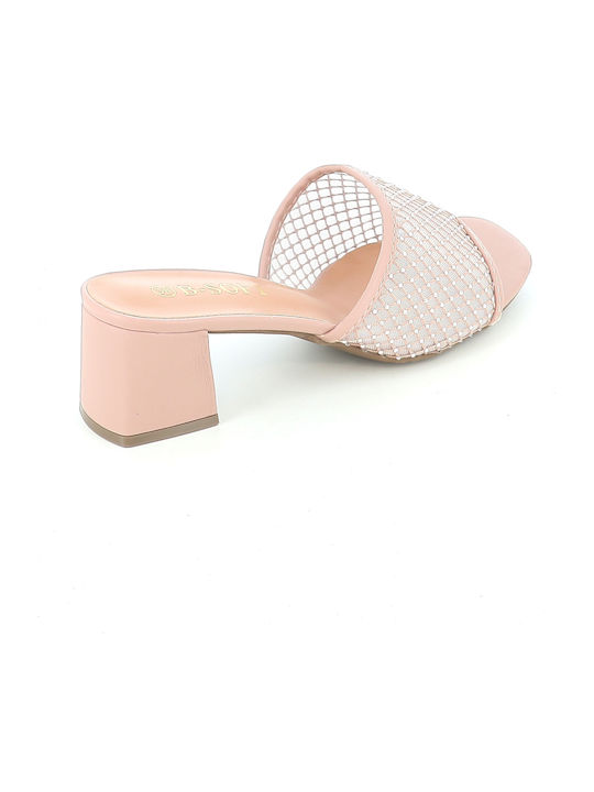 Women's Mules with Low Heel in Beige Color
