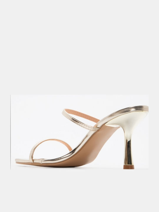 Mules With High Heel In Gold Colour