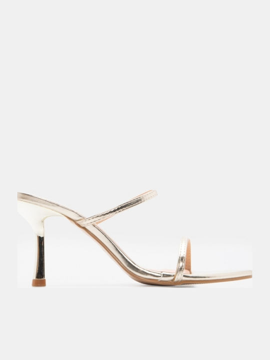Mules With High Heel In Gold Colour