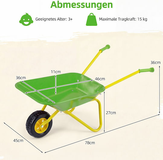 Costway Kids Handcart Plastic All Terrain Tires Boys Girls 3 Years Green 36 x 45 x 78 cm Tp10485gn