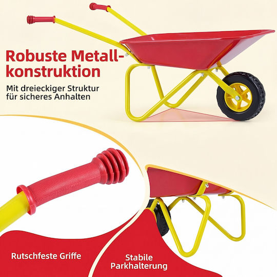 Costway Kids Garden Cart Plastic All Terrain Wheels Indoor Outdoor Red Yellow 3+ Years 36 x 45 x 78 cm Tp10485re