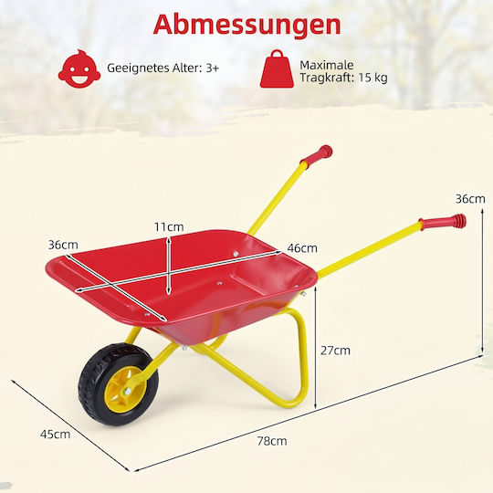 Costway Kids Garden Cart Plastic All Terrain Wheels Indoor Outdoor Red Yellow 3+ Years 36 x 45 x 78 cm Tp10485re