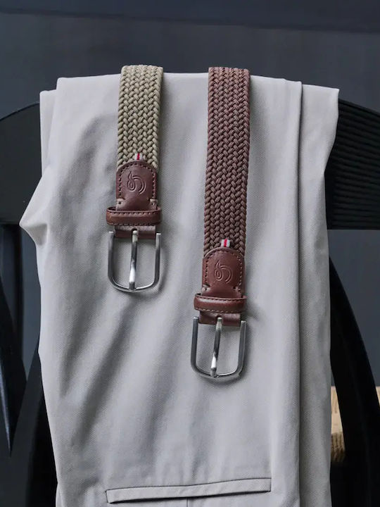Verbier Elastic Men's Belt Made of Knitted Khaki Artificial Leather