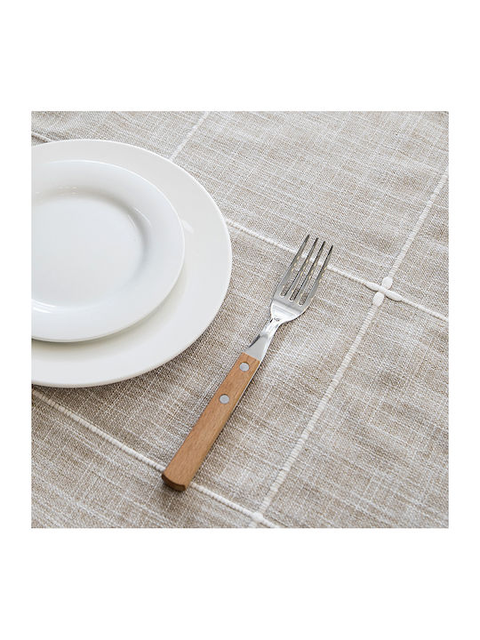 FRIPIA Leinen Tischdecke mit Stickerei Beigefarben 140x250cm