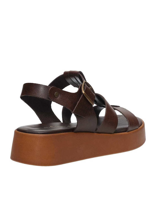 Leder Flache Damen Gladiator Sandalen Braun