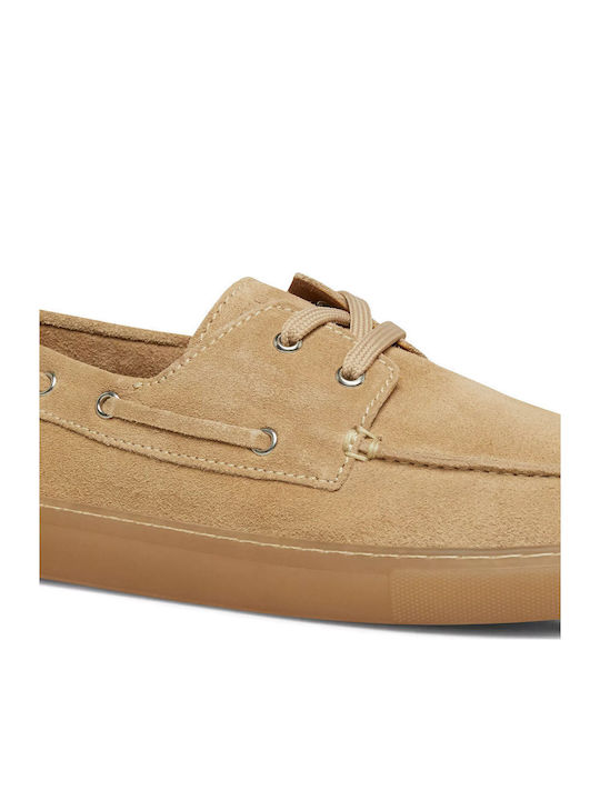 Leather Men's Moccasins in Beige Colour